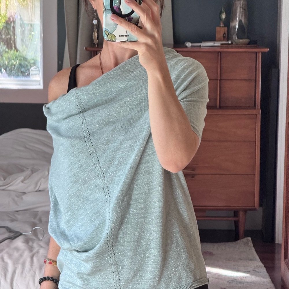 Women's Off-Shoulder Sparkly Light Blue Green Top